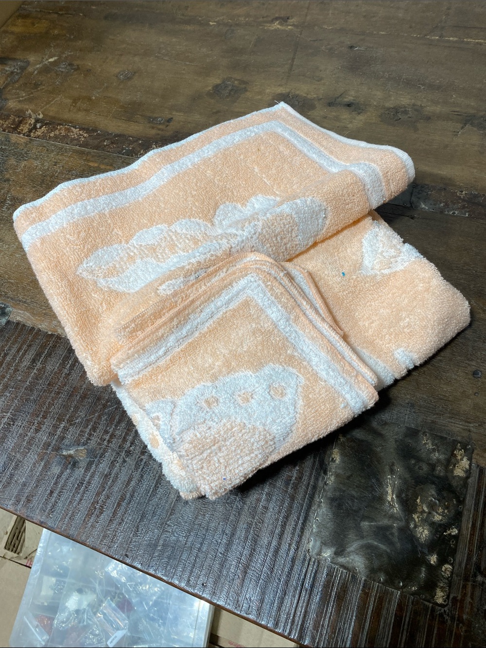 Vintage Fieldcrest Peach and White Striped Decorative Bath, Hand and Wash Cloth